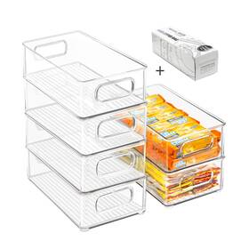 Beauty Cottage 734077853817 Stackable Refrigerator Organizer Bins 6 Pack Clear Kitchen Conta Inch