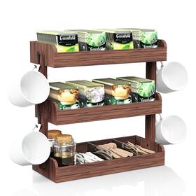 Be7241 Begulf 3 Tier Tea Bag Organizer - Wall-mounted Holder With Partitions 4 Hooks Wood Be7241 Begulf 3 Tier Tea Bag Organizer - Wall-mounted Holder With Partitions 4 Hooks Wood