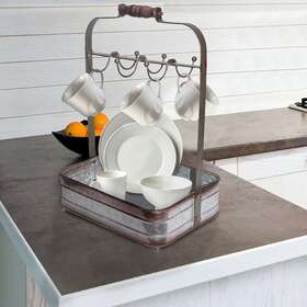 Amc0018 Benzara Rustic Style Galvanized Metal Crockery Clear