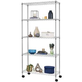 Xf-ws14605-chrome Bestoffice 5-tier Wire Storage Shelves With Wheels 14x30x60 Chrome Ad Xf-ws14605-chrome Bestoffice 5-tier Wire Storage Shelves With Wheels 14x30x60 Chrome Ad