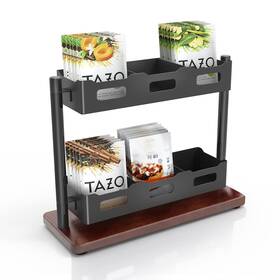 22201-t-2-b Bethom Tea Bag Organizer 2 Tier Bags Holder Holds Solid Wood Vertica