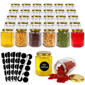 69-01000-141 Betrome 30 Pack 6oz Hexagon Glass Jars With Gold 6 Oz Lids