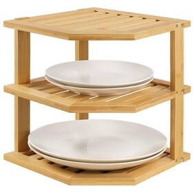 Qpo0001 Bftou Bamboo Plate Organizer Kitchen Cabinet 3 Tier Corner Counter Shelf Qpo0001 Bftou Bamboo Plate Organizer Kitchen Cabinet 3 Tier Corner Counter Shelf