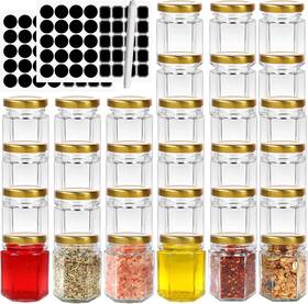 Bigius-087 Bigivaca 3 Oz Hexagon Glass Jars With Golden Lids.set Oz-30 Pack 3oz-30pcs
