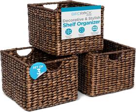 10892-10893 Birdrock Home Storage Shelf Organizer Baskets With Handles - Brown Wash 10892-10893 Birdrock Home Storage Shelf Organizer Baskets With Handles - Brown Wash