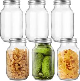 Mj-6p Bofessor 6 Pack 24 Oz Glass Mason Jars With Lids And Sealer Regular Mouth Clear