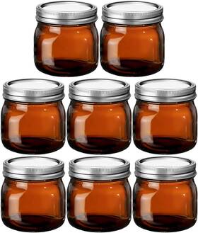 Lru-bokon-835 Bokon 8 Pieces Glass Mason Jars 16 Oz Wide Mouth With Airtight Lids Dye Amber
