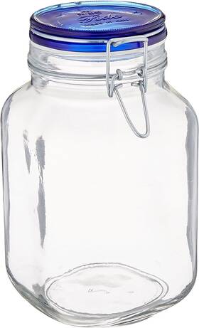149550mrf121990 Bormioli Rocco Fido Square Jar With Blue Lid 67.5-ounce 67.75 Ounce Clear