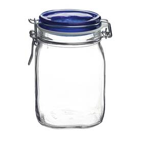 584649-149530m04121197 Bormioli Rocco Fido Square Jaw With Blue Lid 33.75 Fl Oz Clear