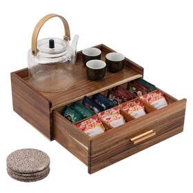 Boxskivra 726374612211 Tea Organizers And Storage Box Station Organizer For Countertop With 4 Co