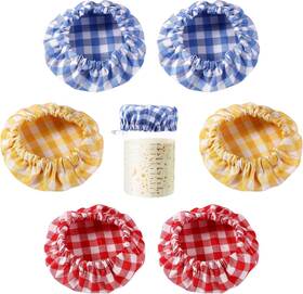 1013848 Brand Lasuroa 6pcs Jar Cloth Covers Plaid Elastic M Red Blue Yellow