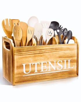 Brekle Kuh 01 Kitchen Utensil Holder Rustic Large Wooden Organizer Cooking Tools St