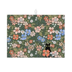 11836 Bshuey Black Cat Floral Dish Drying Mat For Kitchen Counter Absorbent Larg... Fast Ship
