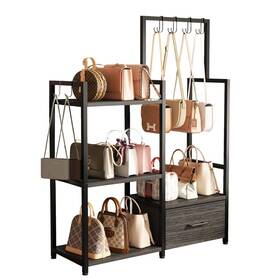 Btaoyutt 717097634062 3-tier Ironwood Purse Rack Large Drawer And 6 Hooks For Handbag Storage &#
