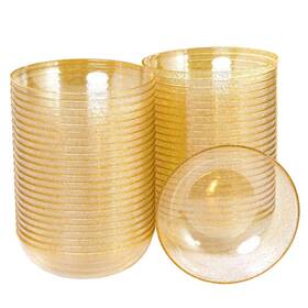 8541947913 Bucla 50pack Gold Glitter Plastic Bowls - 10oz Disposable Crystal Salsa/desse