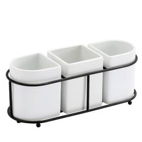 Py0554-1st Buyajuju 3 Piece Porcelain Flatware Holder Caddy With Metal Rack Utensil