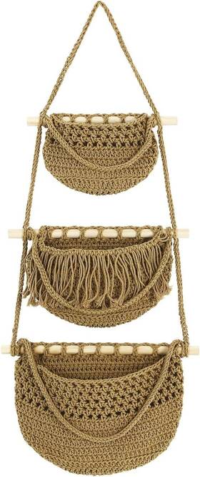 62.00x33.00x3.00cm Cabilock E518xq34c34wj7i 3-tier Boho Fruit Basket For Kitchen Wall Light Brown