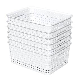 Callyne 751300830292 6-pack Woven Plastic Storage Baskets White Pantry