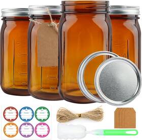 Cb-csmsg-03a Carblin 4 Pack Mason Jars 32 Oz Amber Wide Mouth Canning With Airtight