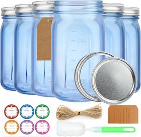 Cb-lsmsg-01a Carblin 6 Pack Mason Jars 32 Oz Blue Wide Mouth Canning With Airtight
