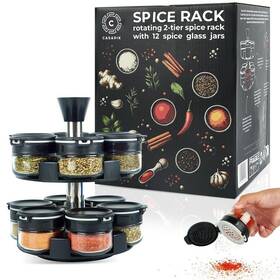 Casapik 198168542958 Rotating Spice Rack Organizer - 2-tier Carousel With 12 Empty Glass Jar