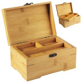 Cdoky 752870838169 Large Wooden Box With Hinged Lid Bamboo Wood Multi-purpose Storage