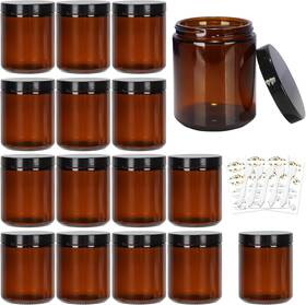 47-01000-085 Cehomi 8 Oz Amber Glass Jars With Lids 15 Pack Empty Storage Containers