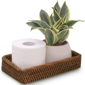 Celezar 686894324080 Rattan Toilet Tank Basket Woven Guest Towel Holder For Serving Organizing Bre