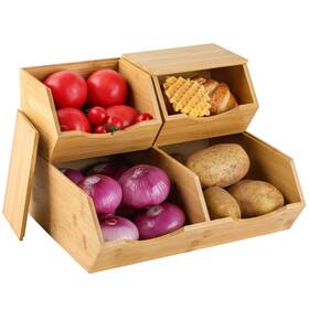 Bins-01 Cencode Bamboo Pantry Storage Bins With Lid - Stackable Baskets Potato And Onion Sto