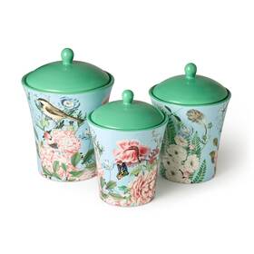 34729 Certified International Flora Ceramic Canister Set 3-piece Airtight Storage Jars With Pastel Flo