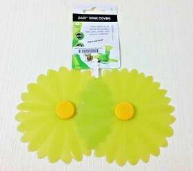 5805 Charles Viancin Flexible Silicone Daisy 4 Inch Round Drink Covers Green Yellow