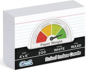 Cl012046-200 Chell Thick Ruled Index Cards 4x6 Inch Heavyweight 200 Count White