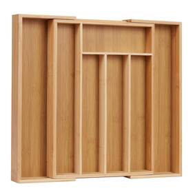 Cherhome 768795490597 Expandable Silverware Organizer Utensil Drawer Tray Bamboo Wood Tr