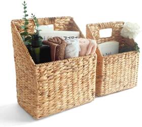 Amz-023 Chi An Home Set Of 2 Hanging Storage Basket Wicker Water Hyacinth Wall Natural