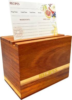Rb-ac50 Chouyuhe Acacia Wood Recipe Box Set - 50 4x6 Cards 6 Dividers Rustic Kitchen Or