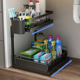 Cicufy 973067541752 Metal Under Sink Organizer 2-tier Double Sliding Storage For Kitch
