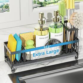 T-002 Cisily Extra Large Sink Caddy Organizer With Drying Stone Black Sponge Holde T-002 Cisily Extra Large Sink Caddy Organizer With Drying Stone Black Sponge Holde
