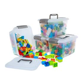Citylife 975382512295 4 Packs 6 Quart Storage Bins With Lids Clear Plastic Grey Han