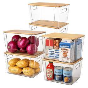 Hx-rypc00122 Ciwivoki 6 Pack Clear Stackable Storage Bins With Bamboo Lids Trash Bag Holder Dispen