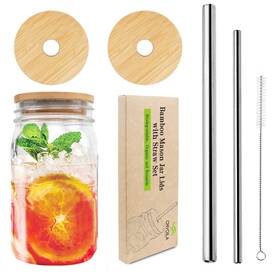 Cnvoila 745672420465 Mason Jar Lids With Straw Hole Bamboo For Lid Regular 2