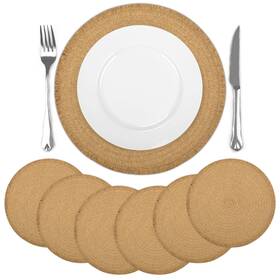 Ha4-0007b Comfoyar Brown Round Braided Placemats Set Of 6 15x15 Inch Non-slip Paper Wo