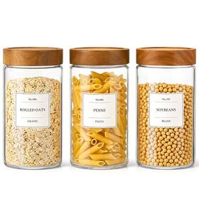 Connoo 647581228487 40oz Airtight Glass Storage Containers With Wood Lids 3-pack In