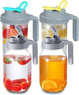 Connyam 761086200806 4 Pack Wide And Regular Mouth Mason Jar Pour Spout Blue Orange Grey Black