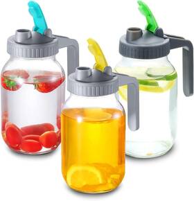 Connyam 761086396097 3 Pack Regular Mouth Mason Jar Flip Cap Lids With Handle Blue Green Yellow