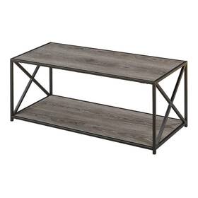 R4-0233 Convenience Concepts Tucson 42 Inch Weathered Gray Large Rectangle Wood Coffee Table With Shelf