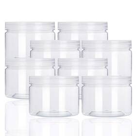Coobbar 738635238696 12oz Clear Plastic Storage Jars Containers 8 Pack Refillable Wide-mouth Plast