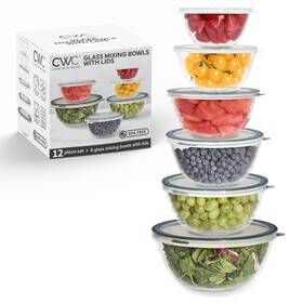 Cook With Color 729016759060 12 Pc Glass Mixing Bowl Set Lids Borosilicate