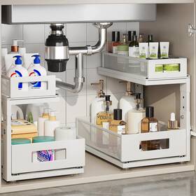 Corbyles Banjin-g-fu01 2 Pack Under Sink Organizer With Next-gen Ball-bearing Slides 2-tier Pull Out
