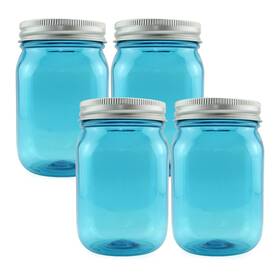 Cornucopia Brands 651174977034 Small Coin Bank Jars 4-pack Blue 16oz Plastic Mason Jar