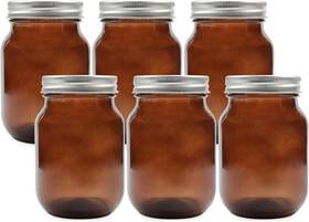1820 Cornucopia Brands Sh Amber Glass Mason Jars 6-pack Pint Size Brown